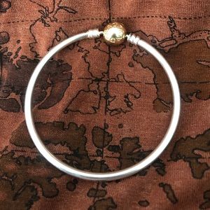 Two toned real 14k yellow gold Pandora Bangle